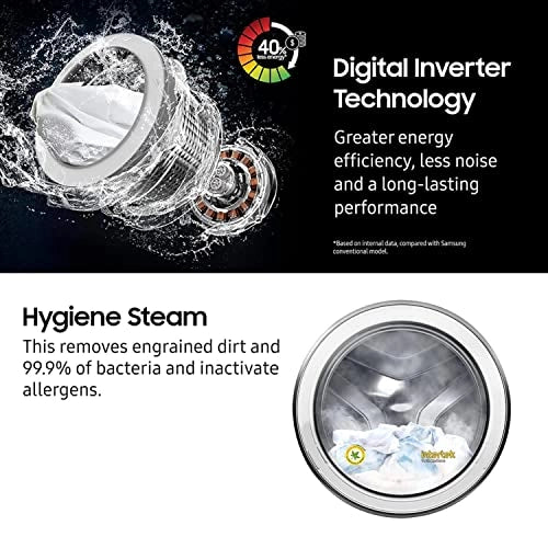Samsung 8 Kg 5 Star Inverter, Hygiene Steam Fully-Automatic Front Loading Washing Machine (WW80T4040CE1TL, White)