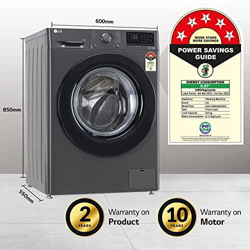 LG 8 Kg 5 Star Inverter Fully-Automatic Front Loading Washing Machine with Heater (FHV1408Z2M, Middle Black,)