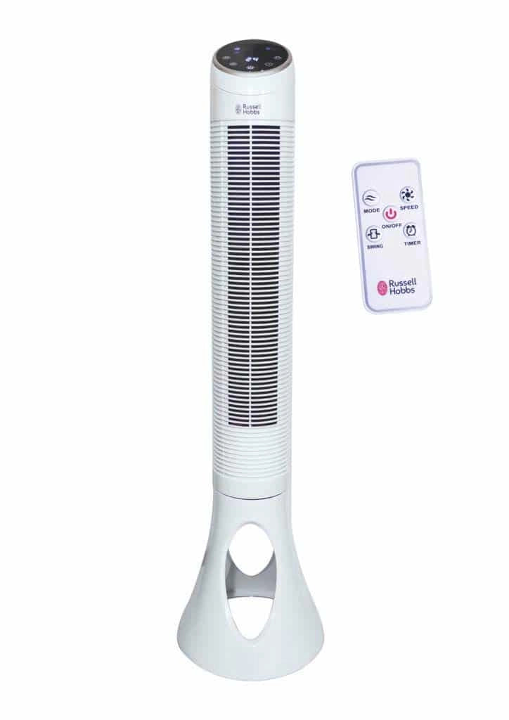 Russell Hobbs Tower Fan Free Standing With Remote Control - White, 42 inches