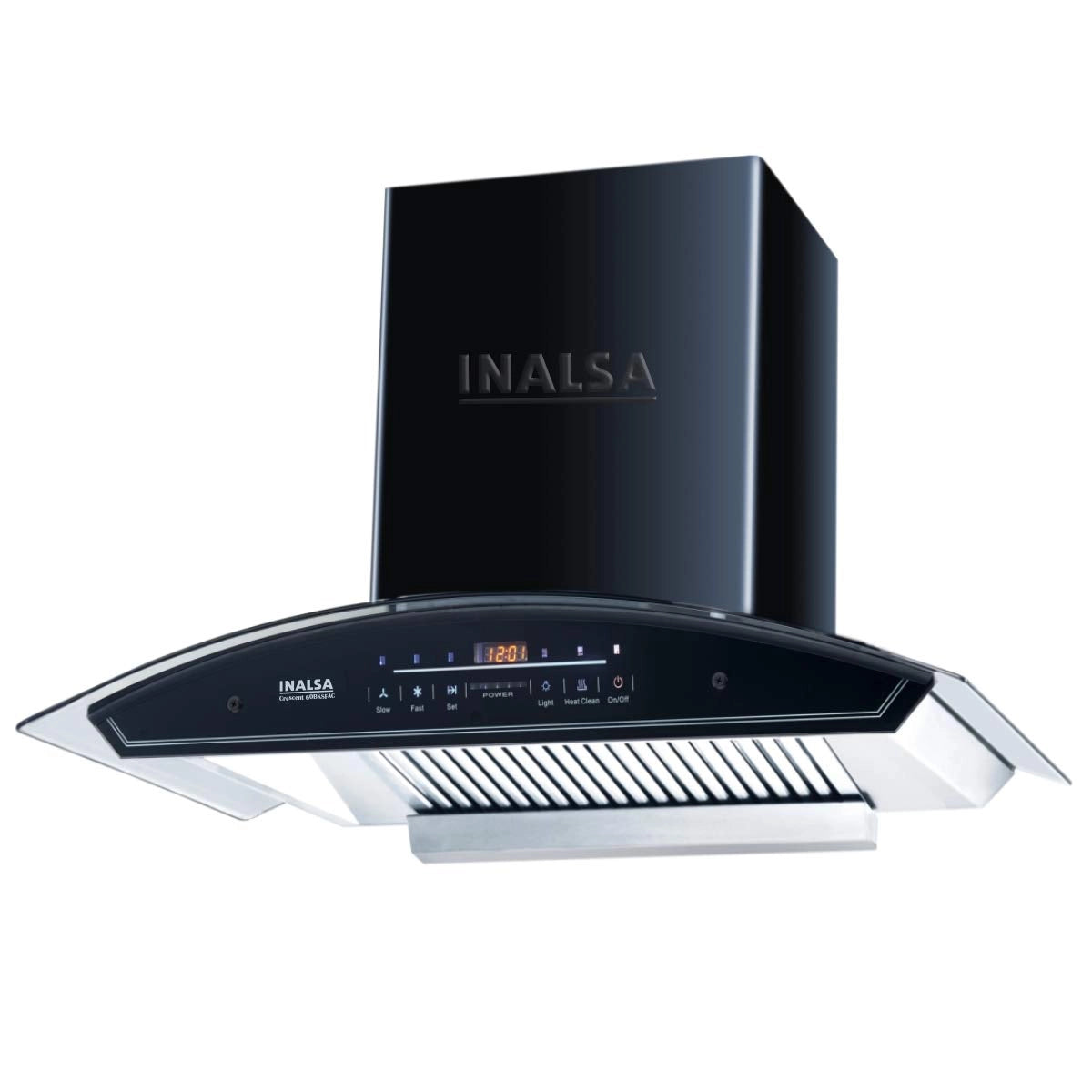 Inalsa 60 Cm, 1250 m3/hr Kitchen Chimney Crescent 60 SFAC With Stainless Steel BF, Auto Clean, TC Gas Leakage Sensor(BK)