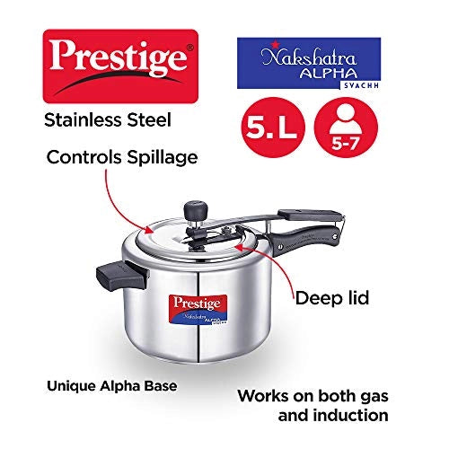 Prestige Svachh, 20246, 5 L, Nakshatra Alpha Straight Wall, with deep lid for Spillage Control