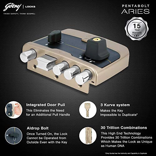 Godrej Door locks Pentabolt Aries 2C DB Vegas Gold 6364