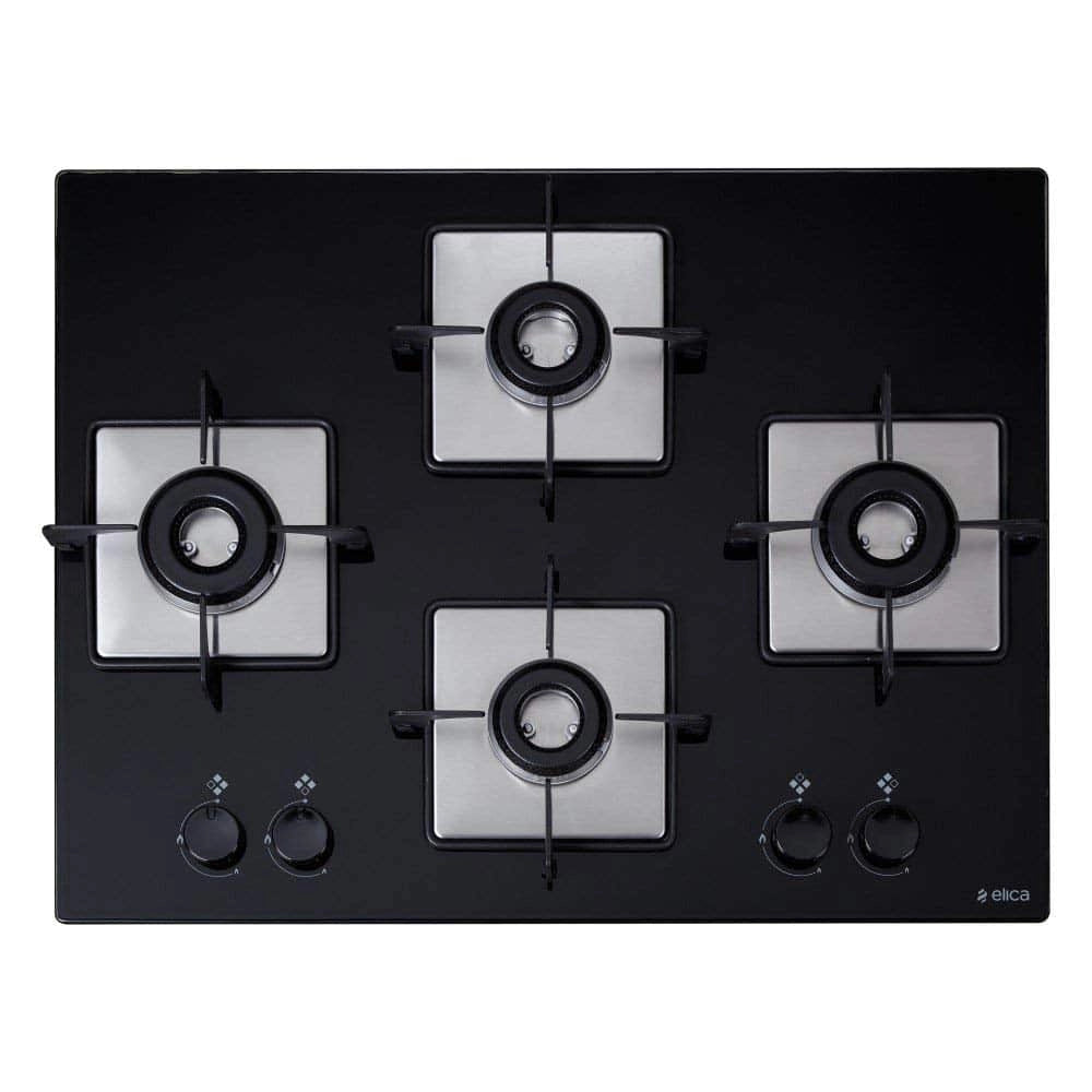 Elica Hob 4 Italian Burner Auto Ignition Glass Top Gas Stove (Flexi HCT 470 DX Lotus BK)