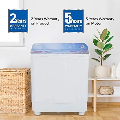 Haier 9.5 Kg Semi-Automatic Top Loading Washing Machine (HTW95-178, Blue Floral)