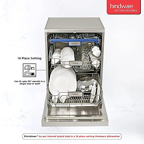 Hindware Calico 14 Place Settings Free Standing Auto-Clean Dishwasher With 8 Wash Programs (Silver)