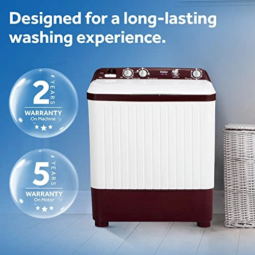 Haier 6.5 Kg Semi-Automatic Top Loading Washing Machine with 1300 RPM, Rust Free Cabinet (HTW65-187BO, Burgundy)