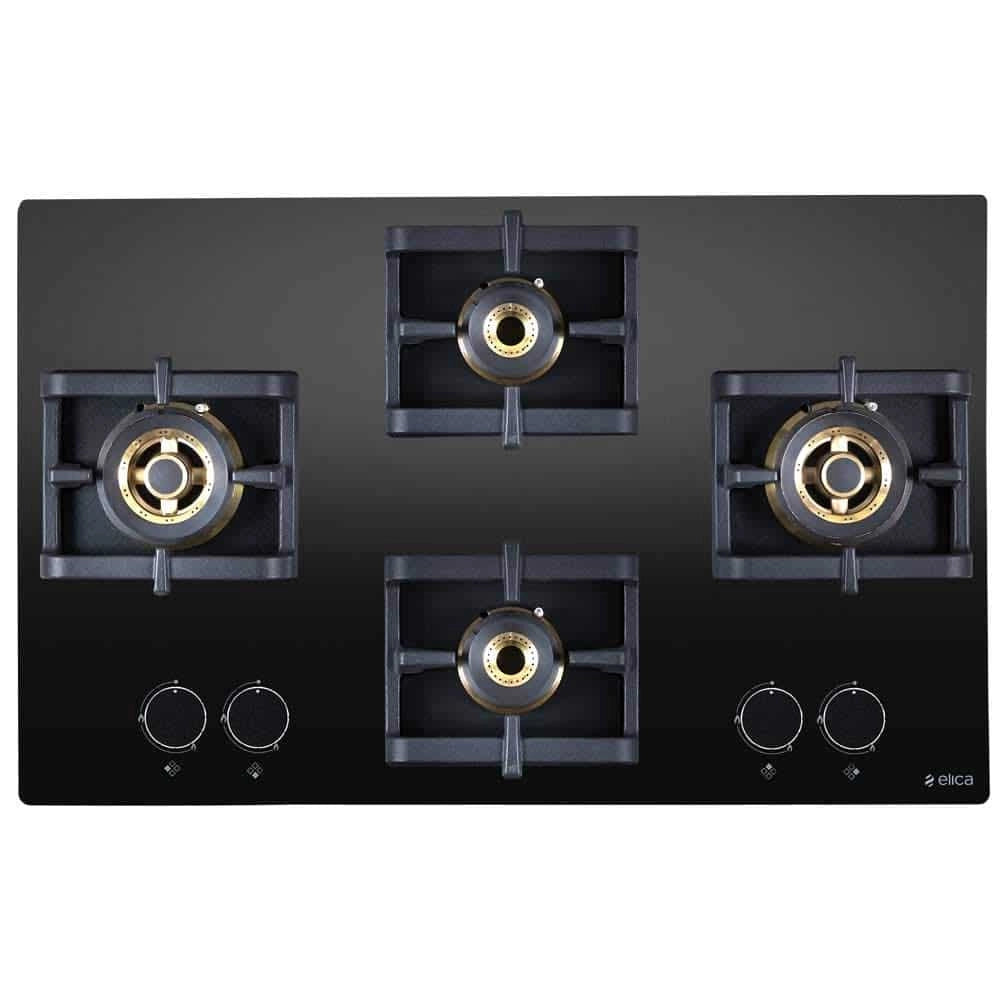 Elica Hob 4 Burner Auto Ignition Glass Top - Ring Brass Burner (Flexi PRO FB 4B 70 MT DX)
