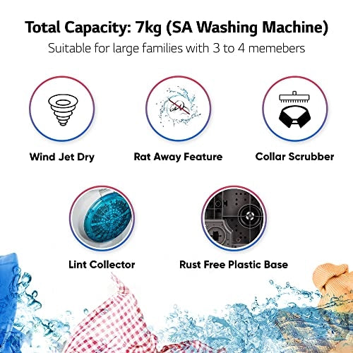 LG 7 Kg 5 Star Semi-Automatic Top Loading Washing Machine (P7020NGAZ, Dark Gray, Wind Jet Dry)