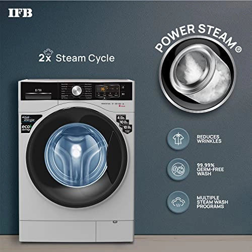 IFB 8 Kg 5 Star Front Load Washing Machine 2X Power Dual Steam (SENATOR SXS 8012, Silver, Hard Water Wash)