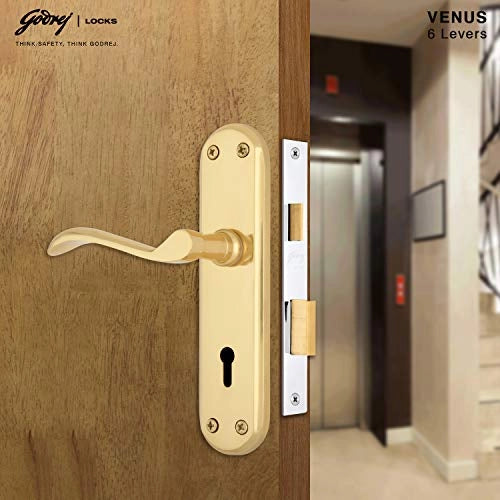 GODREJ DOOR LOCKS COMBIPACK WITH 6 LEVER MORTISE LOCK Venus Brass(7297)