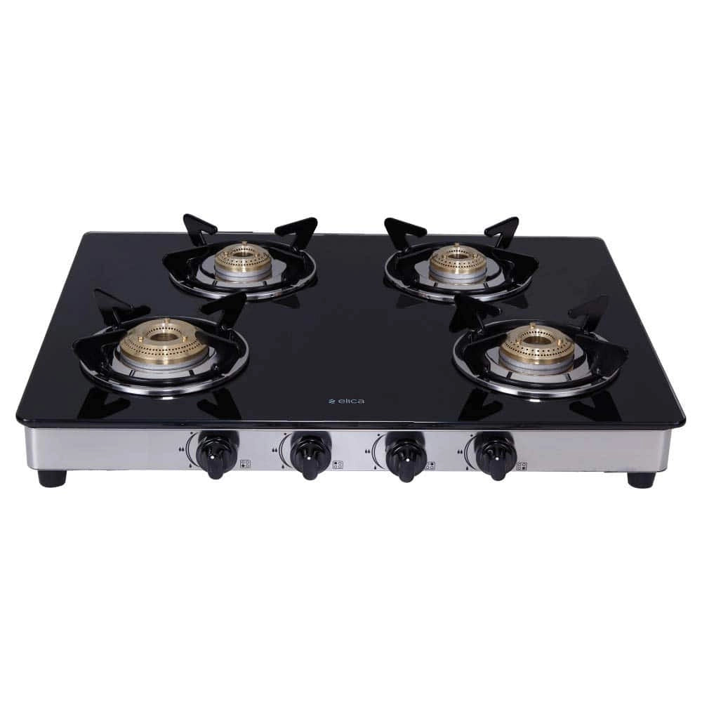 Elica Vetro Glass Top 4 Burner Gas Stove with Double Drip Tray (694 CT DT VETRO)