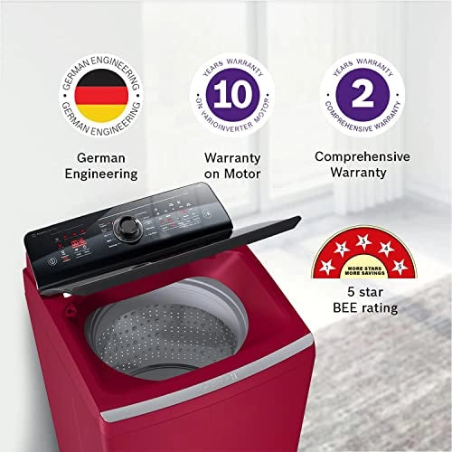 Bosch 7.5 Kg 5 Star Fully Automatic Top Load Washing Machine WOE753M0IN (Maroon), Extra Large