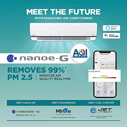 Panasonic 1.5 Ton 5 Star Wi-Fi Twin-Cool Inverter Split Air Conditioner (Copper, White)