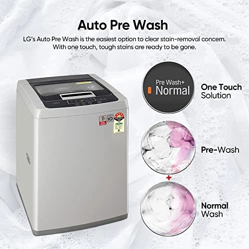 LG 7.5 Kg 5 Star Smart Inverter Fully-Automatic Top Load Washing Machine (T75SKSF1Z, Silver, TurboDrum | Smart Motion)