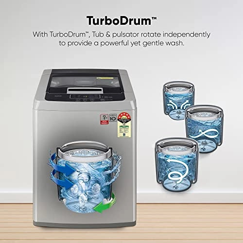 LG 7.5 Kg 5 Star Smart Inverter Fully-Automatic Top Load Washing Machine (T75SKSF1Z, Silver, TurboDrum | Smart Motion)