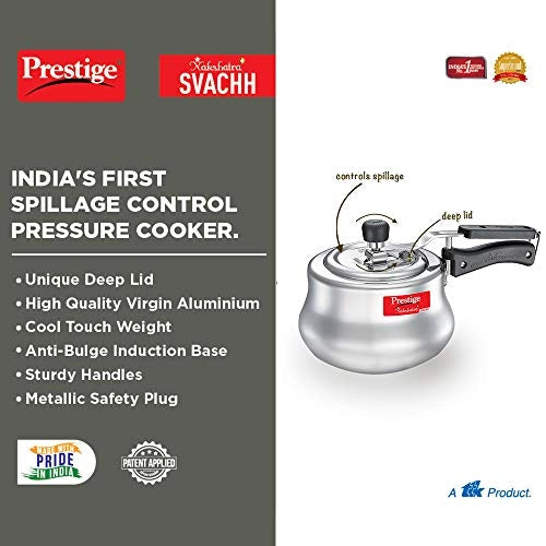 Prestige Svachh, 10756, 3 L, Aluminium Pressure Handi, with deep lid for Spillage Control