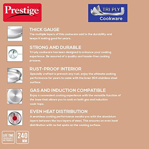 Prestige Tri Ply Fry Pan 240 mm Dia