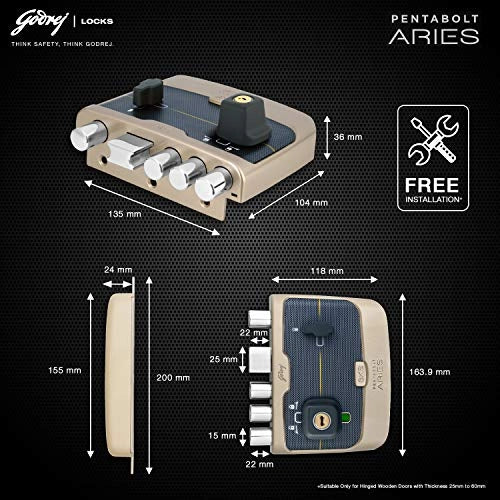 Godrej Door locks Pentabolt Aries 2C DB Vegas Gold 6364