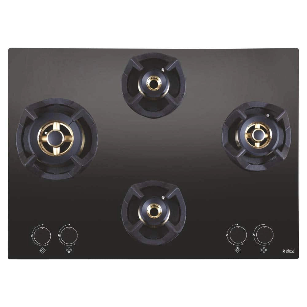 Elica Hob 4 Burner Auto Ignition Glass Top - Brass Gas Stove (Classic Flexi FB MFC 4B 70 MT)