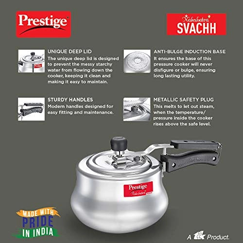 Prestige Svachh, 10756, 3 L, Aluminium Pressure Handi, with deep lid for Spillage Control
