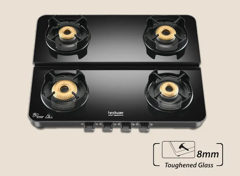 Hindware Imelda 90GRY BLDC Chimney + Alverio DPLX 4B Manual Gas Cooktop Combo