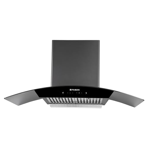 Faber 90 cm 1320 m³/hr Curved Glass Kitchen Chimney | 3 Layer Baffle Filter | Gravity Suction| Touch&Gesture Control | Oil Collector | 12 years warranty on Motor| Hood Feel Pro TC SC BF BK 90