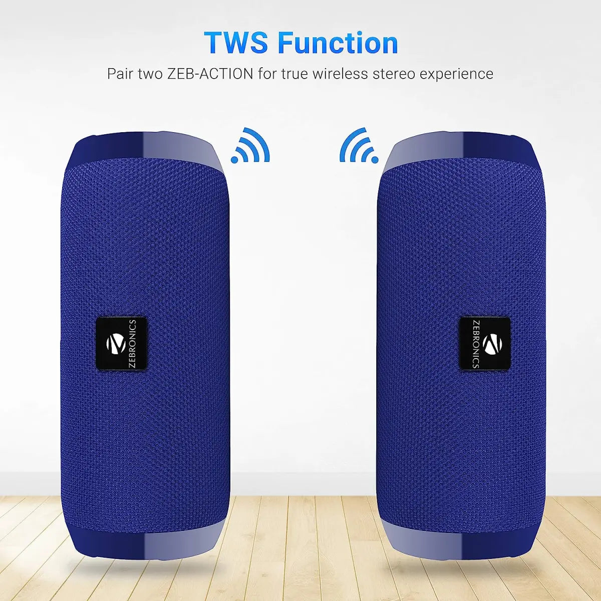 ZEBRONICS Zeb-Action Portable BT Speaker with TWS Function, USB,mSD, AUX, FM, Mic & Fabric Finish(Blue)