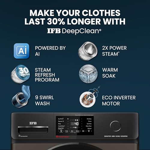 IFB 8 Kg 5 Star Powered by AI with 9 Swirl Wash, Wi-Fi, Fully Automatic Front Load Washing Machine (Senator MBN 8012, Steam Refresh Program with Eco Inverter, Mocha)