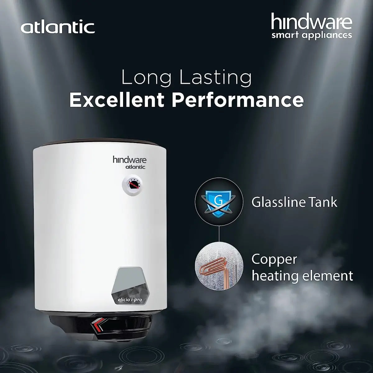 Hindware Atlantic Elicio Ipro 10L Storage Water Heater, Wall Mounting, White