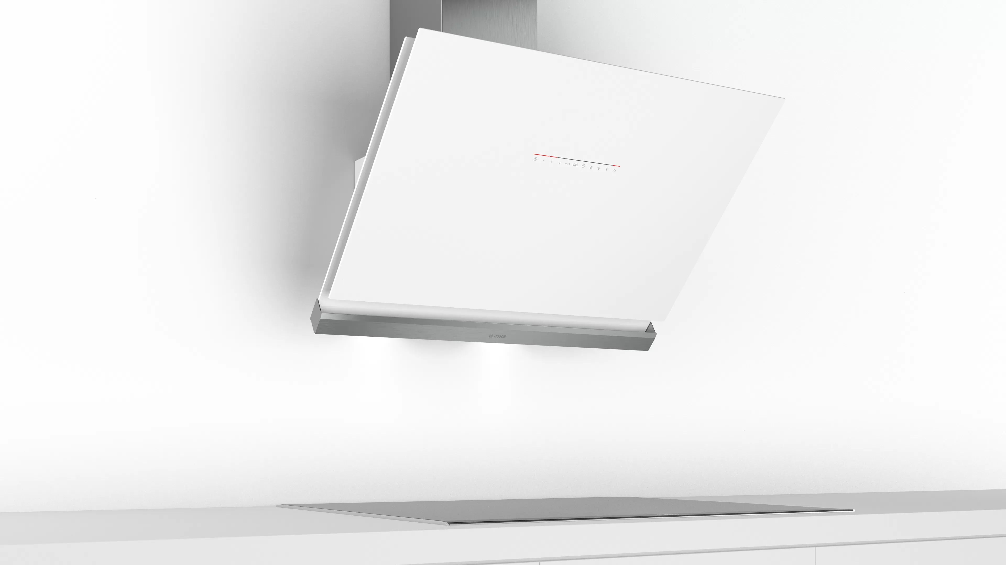 Bosch DWK98PR20ISeries 8 wall-mounted cooker hood 90 cm clear glass white printed