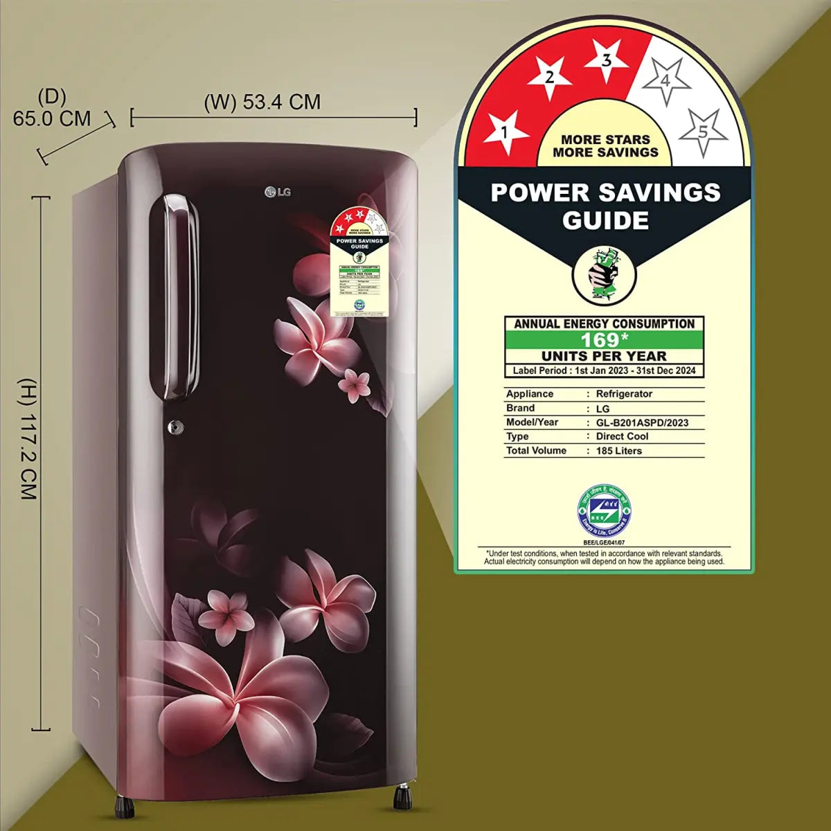 LG 185 L 3 Star Direct-Cool Single Door Refrigerator (GL-B201ASPD, Scarlet Plumeria, Moist 'N' Fresh, Gross Volume- 190 L)