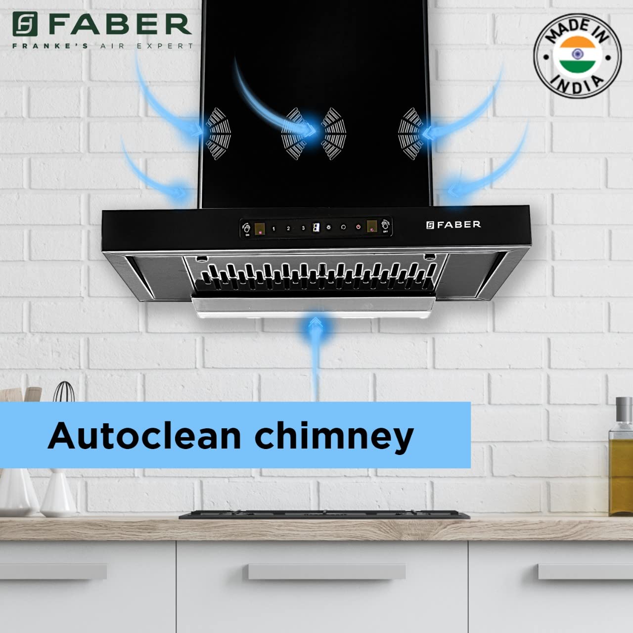 Faber 60cm 1250 m3/hr 6 way silent suction, Autoclean Chimney, Filterless, 8Yr on Motor, 2Yr Comprehensive Warranty, Made in India (HOOD BONITO 3D IND HC SC FL BK 60, Touch & Gesture Control, Black
