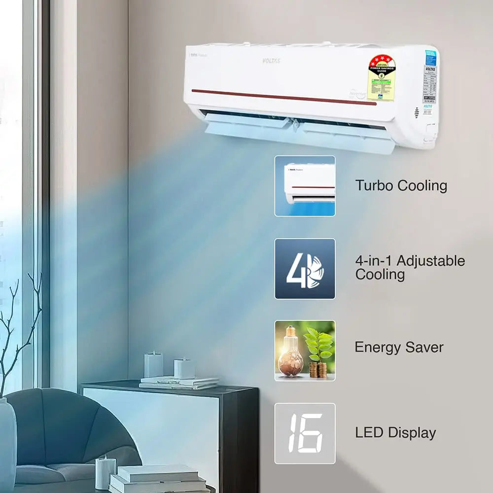 Voltas 1 Ton, 4 Star, Inverter Split AC(Copper, 4-in-1 Adjustable Mode, Anti-dust Filter, 2023 Model, 125V DAZP, White)