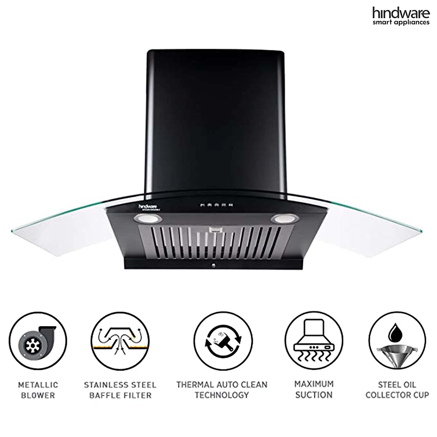 Hindware 90cm 1100 m3/hr Auto-Clean Chimney (Elena Black 90)