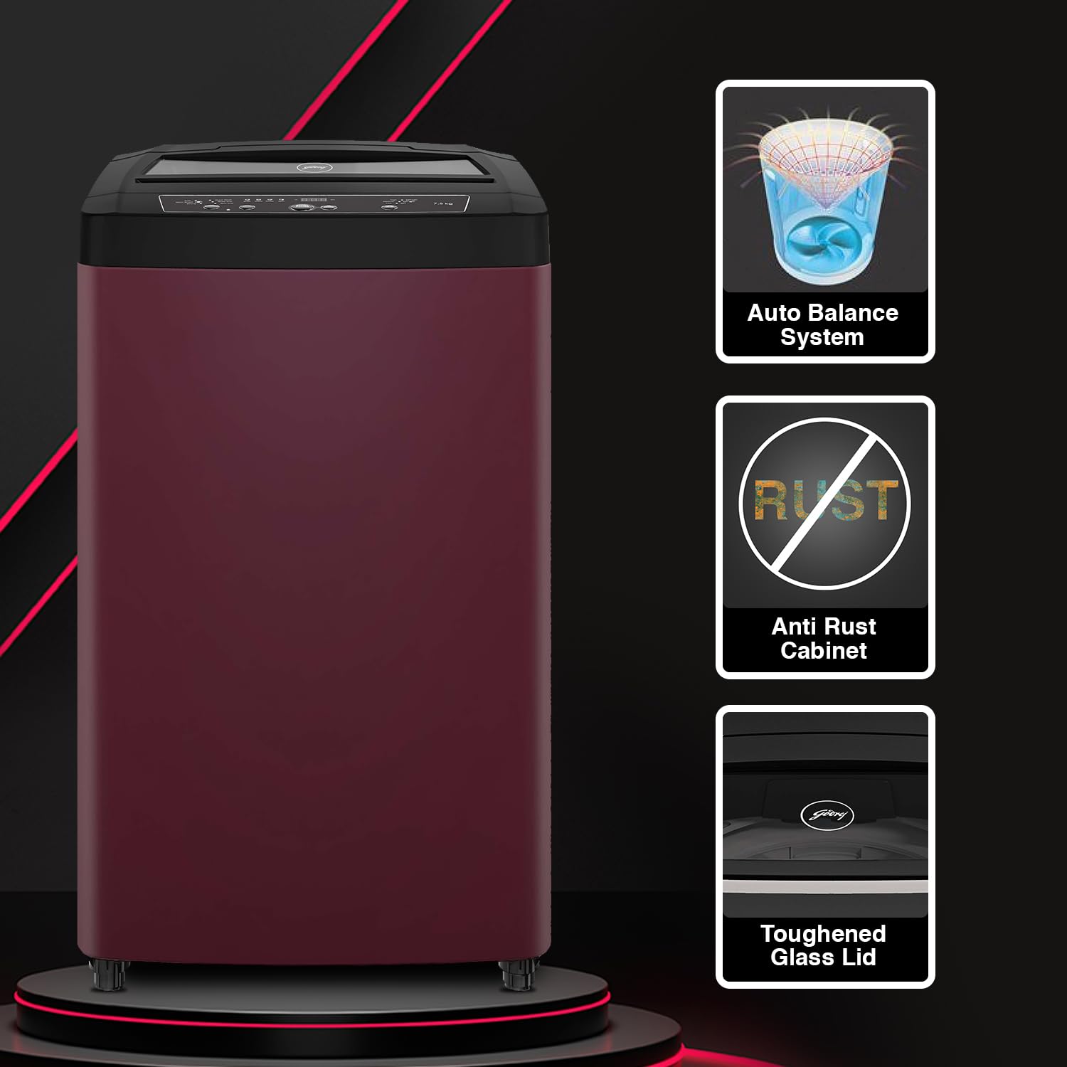 Godrej 7.5 Kg 5 Star Germshield Technology Fully-Automatic Top Load Washing Machine Appliance With In Built Heater (2024 Model, WTEON ADR 75 5.0 PFDTG AURD, Roller Coaster Wash Technology, Au