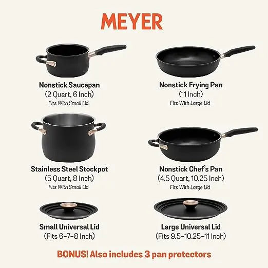 Meyer Accent Series Nonstick Stainless Steel Cookware Set Induction Base 6 Piece Matte Black