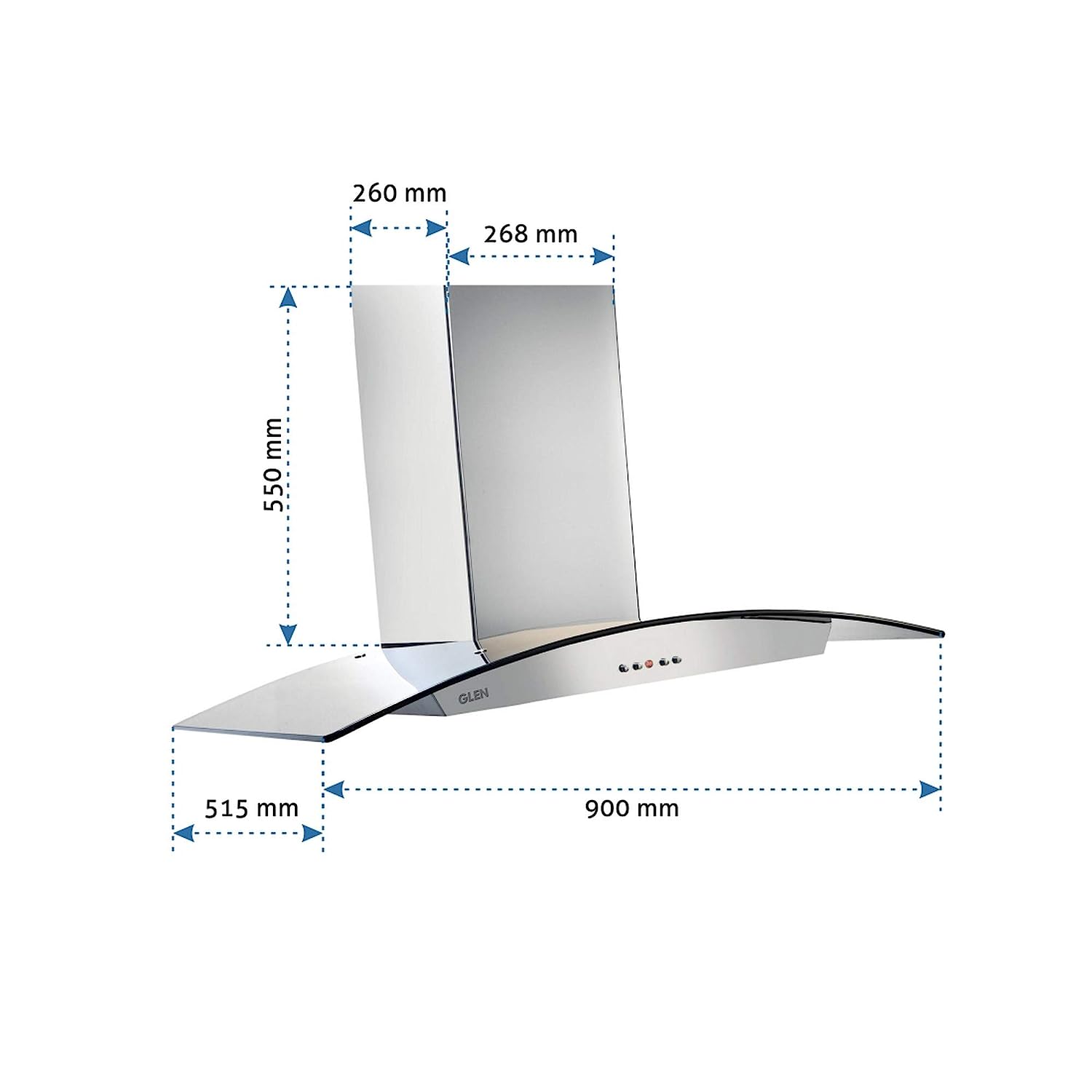 Glen 90cm 1000 m3/h Curved Glass Wall Mounted Chimney (6071 SS)