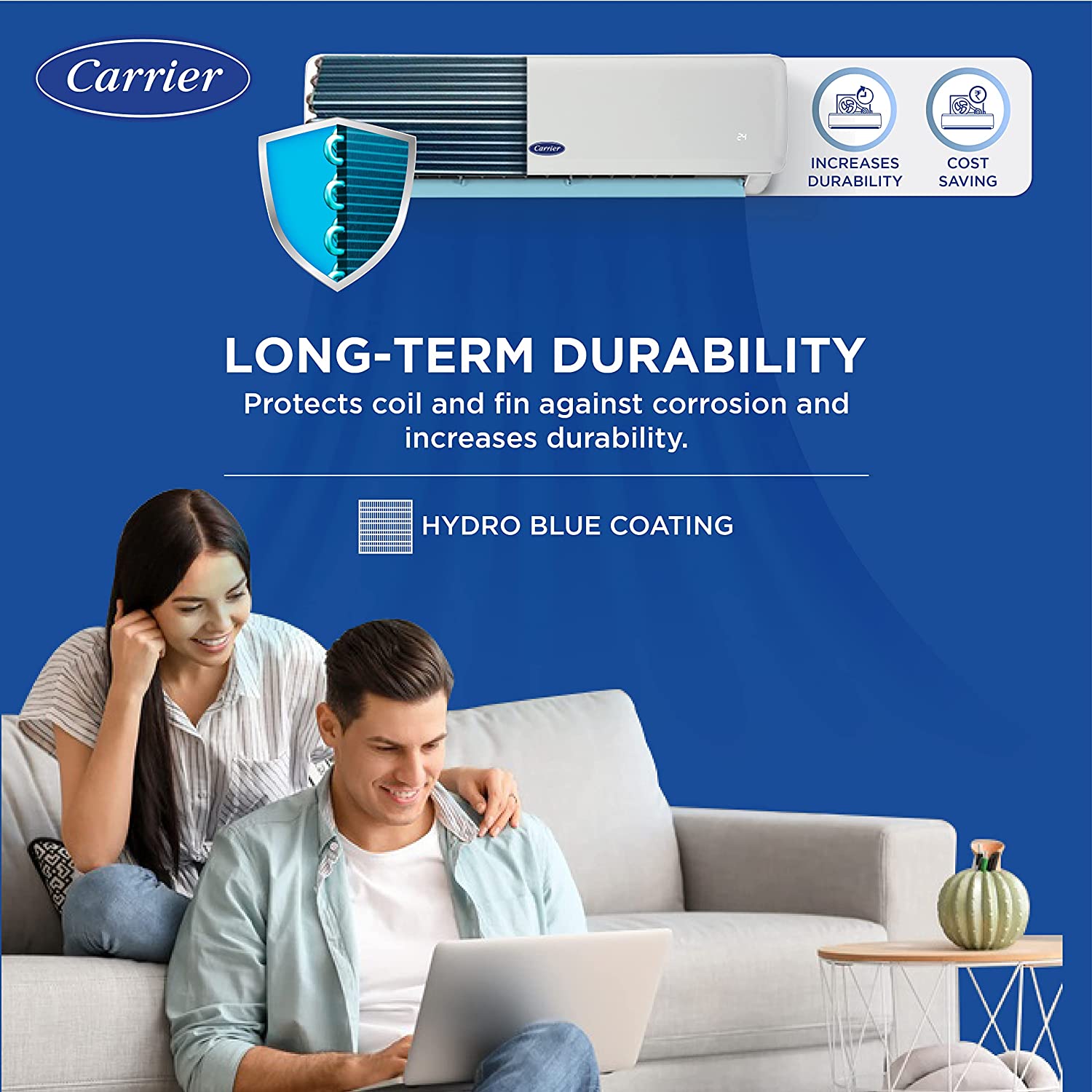 Carrier 1 Ton 3 Star Fixed Speed Split AC (Copper,Auto Cleanser, Economic Sleep Mode, High Density Filter for Dust Filtration, 2023 Model,ESTER Ex+ CAS12ES3R32F1,White)