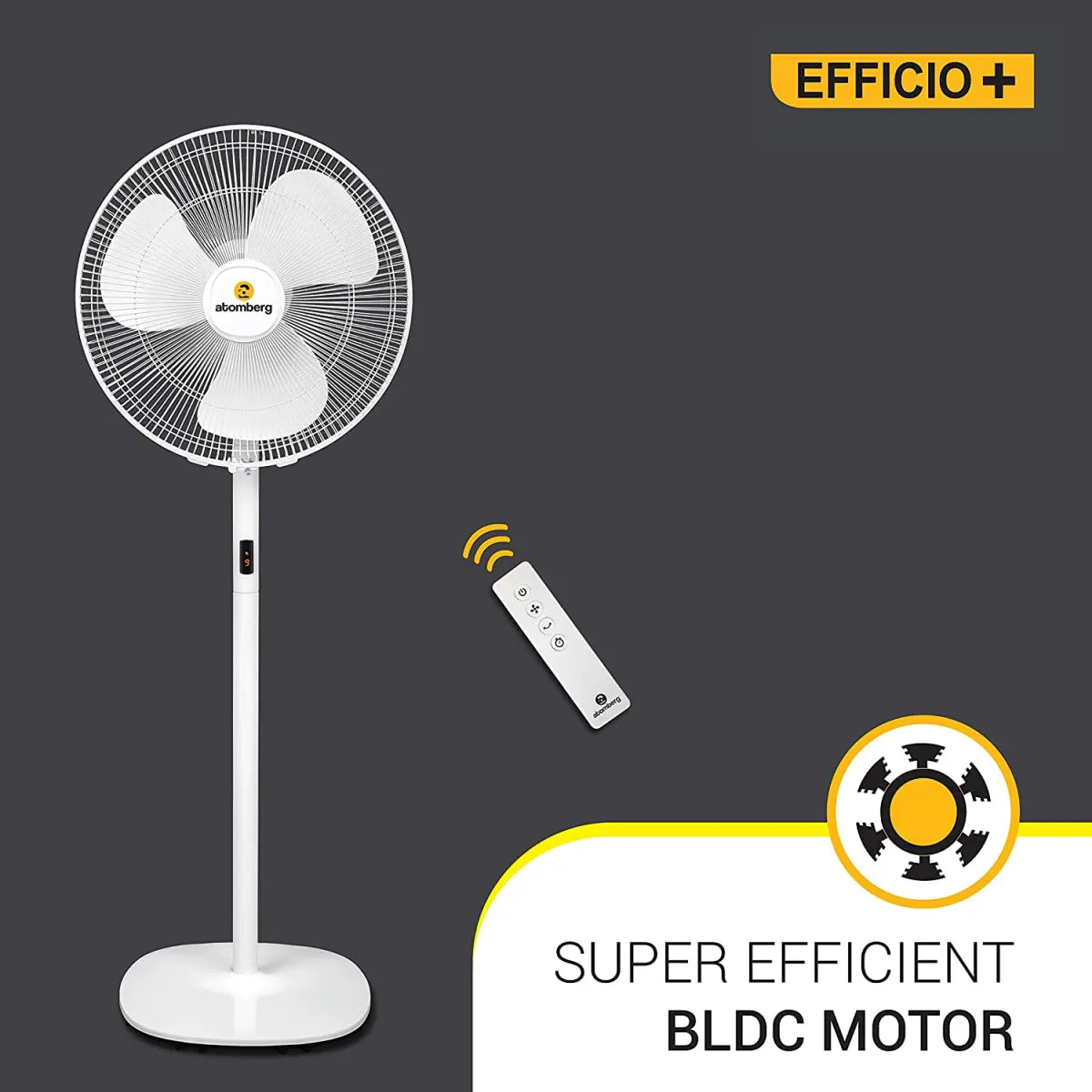 Atomberg Efficio+ 400mm BLDC motor Energy Saving Pedestal Fan with Remote Control (White,Pack of 1)