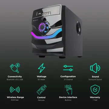 ZEBRONICS Zeb-Rainbow 50W Multimedia Speaker (Built-in FM Radio, 2.1 Channel, Black)