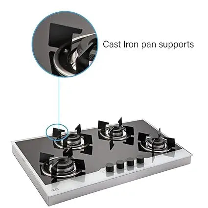 Glen 4 Burner Free Standing Glass Gas Hob with Italian Double Ring Burners, Auto Ignition, Black & White (1074 FIN BW)