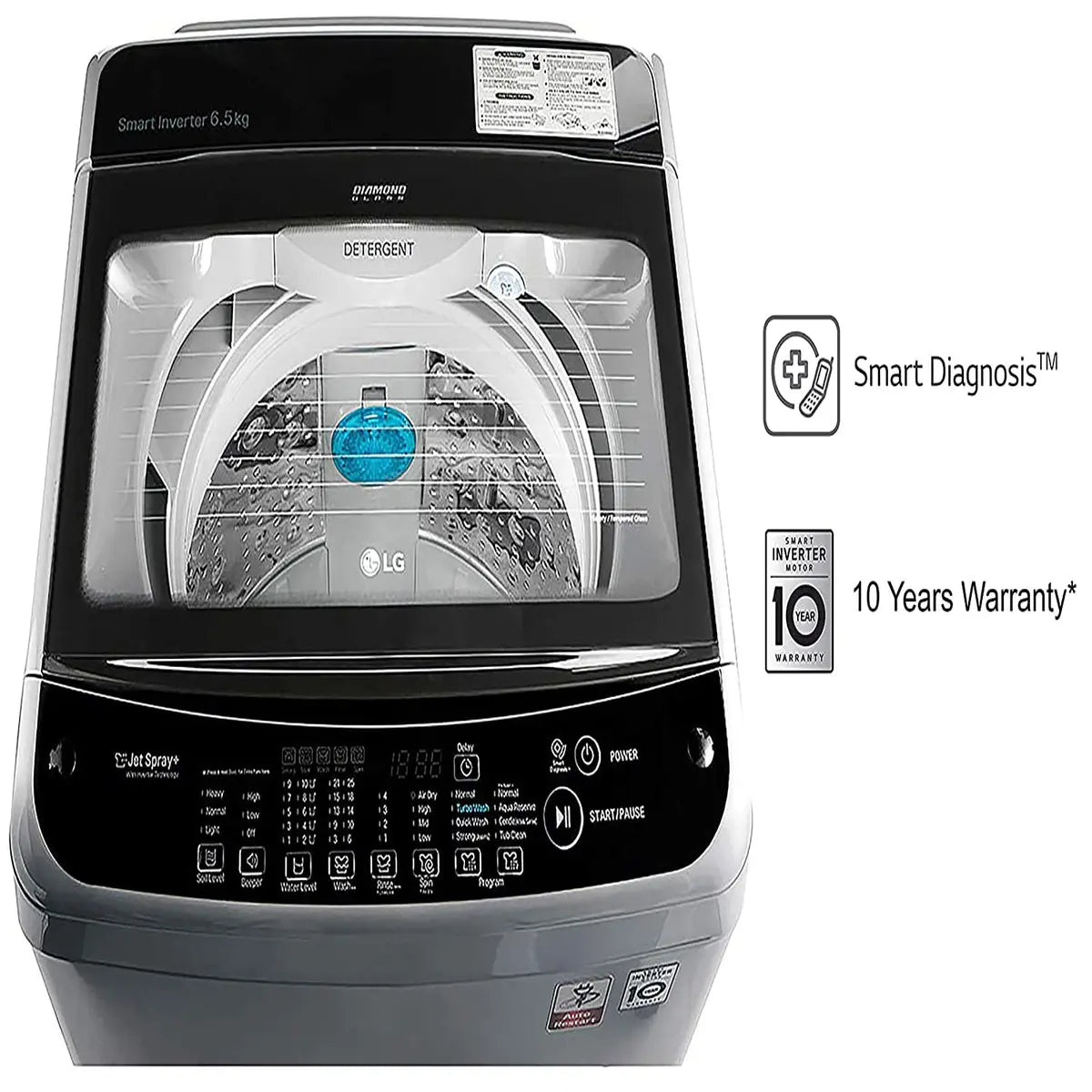 LG 6.5 Kg Inverter Fully-Automatic Top Loading Washing Machine (T7577NDDLJ, Middle Free Silver)