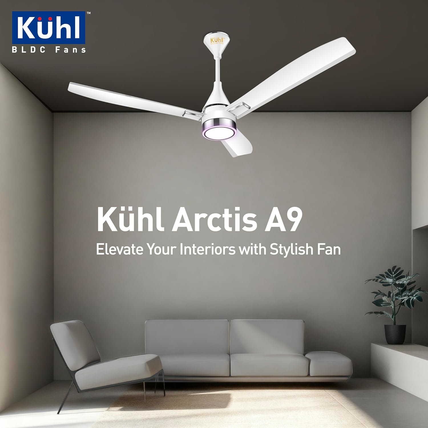 KUHL Arctis A9 1200mm BLDC Ceiling Fan with Remote | BEE 5 Star & ISI Marked | 65% Power Savings | Down Light