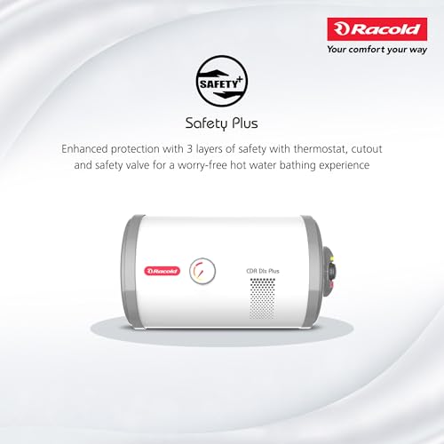 Racold CDR DLX Plus RHS 15L Horizontal Energy Efficient Storage Water Heater(Geyser) with Free Installation & Pipes|Temperature Display & Knob|Fits Under False Ceilings|Titanium Enameled Coat