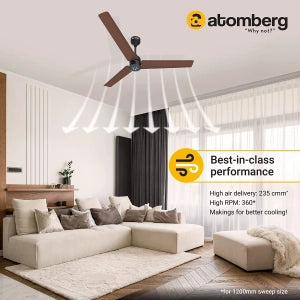 atomberg Ceiling Fan Renesa 1200mm With BLDC Motor & Remote (Energy Saving, Brown and Black)