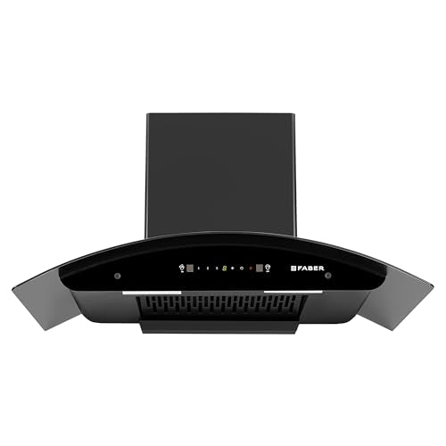 Faber 90cm 1400 m³/hr Autoclean Kitchen Chimney|Broad Body|Curved Glass|Filterless |Touch & Gesture Control|Black Finish|12Yr Warranty on Motor 2Yr Comprehensive by Faber|HOOD TITANIUM IN HC
