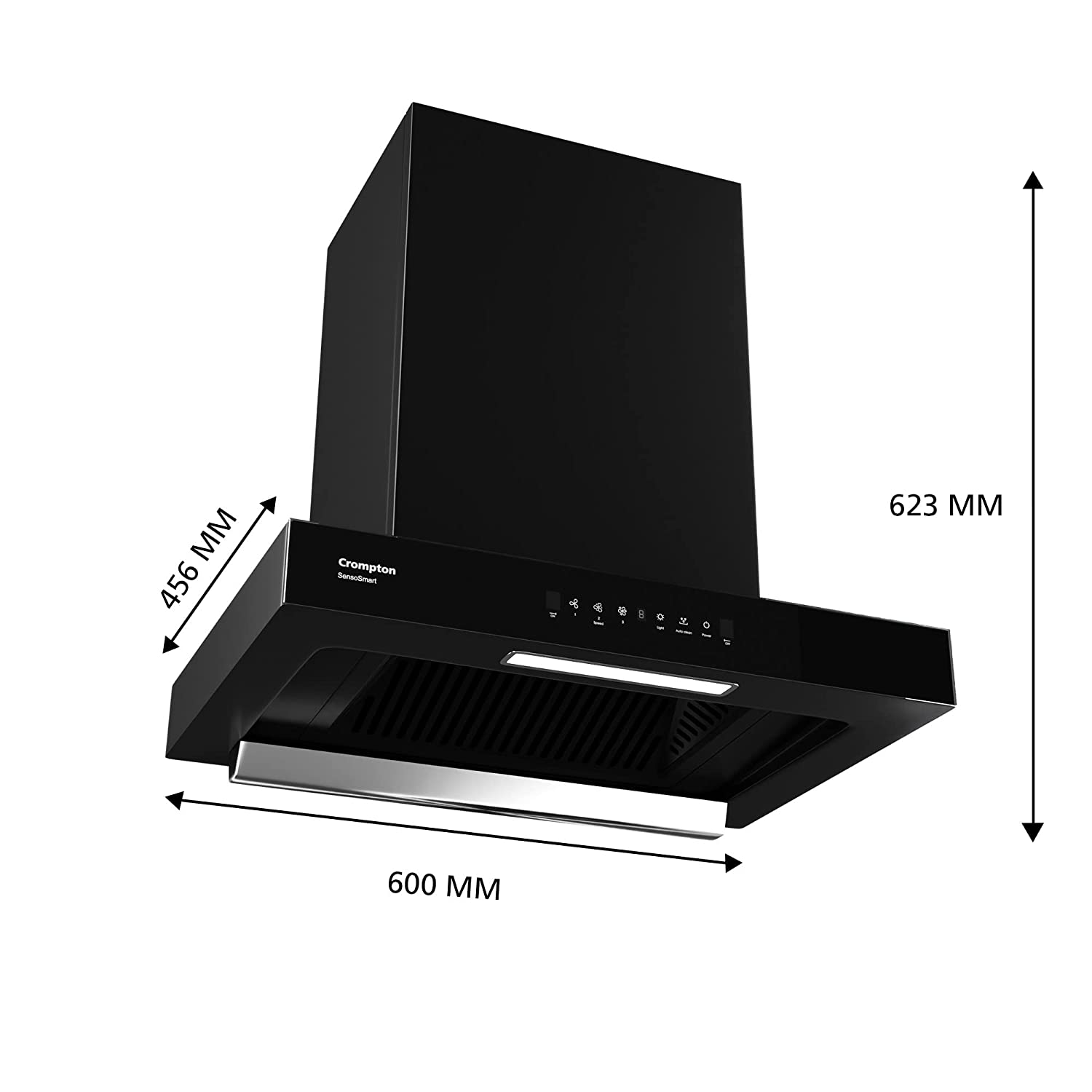 Crompton SensoSmart Box 60cm Chimney Baffle Filter (Black), Free installation&Ducting kit,1620 m³/hr (CHD-SSB60BFE-MBL)