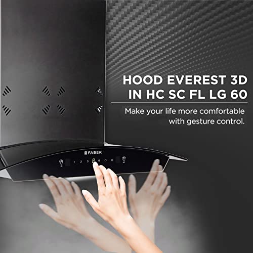 Faber60cm 6 way Silent Suction,1250m3/hr, Autoclean Chimney, 12Yr Warranty on Motor (HOOD EVEREST 3D IN HC SC FL LG 60||Filterless||Touch&Gesture Control||Light Grey)