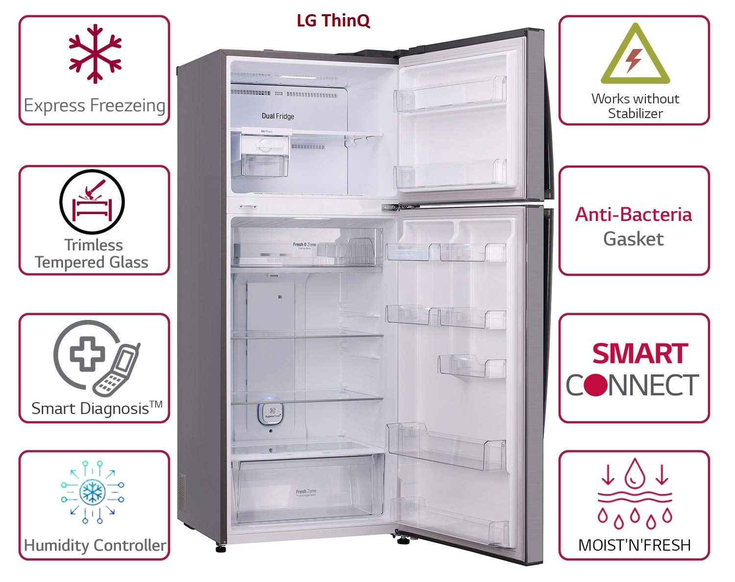 LG 471L 3 Star Frost-Free Inverter Wi-Fi Hygiene Fresh+ Double Door Refrigerator (GL-T502FPZ3, Shiny Steel, ConvertiblePLUS with Door Cooling+)