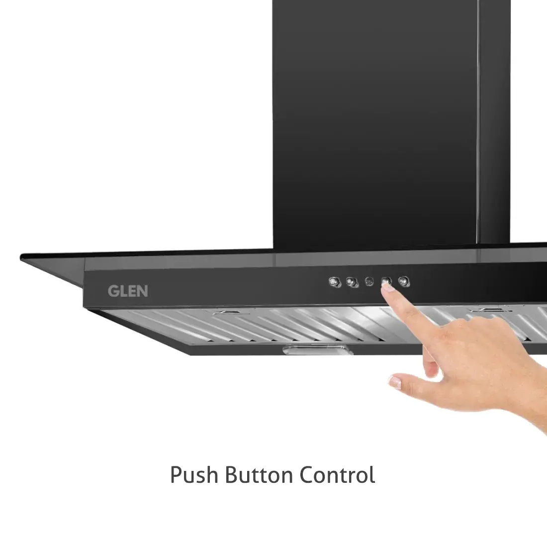 Glen Kitchen Chimney Push Button 6062 Baffle Filter 1000 m3h 90cm Black